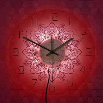 New Sosire Indian Mandala Tapiserie Lotus Transparent Acuarelă Ceas de Perete Ceas de OM Yoga Boem Flori Imprimate Agățat Zegar