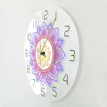 New Sosire Indian Mandala Tapiserie Lotus Transparent Acuarelă Ceas de Perete Ceas de OM Yoga Boem Flori Imprimate Agățat Zegar