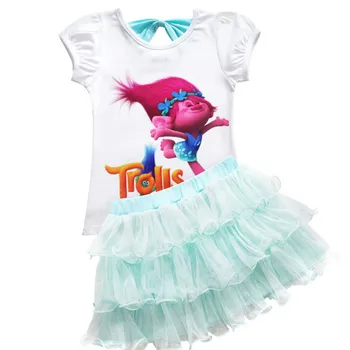 Copil Haine de Fata 2018 Vara Moana vaiana enfant troli imprimare Seturi Copii fete Rochie de Printesa + T shirt Costume de Îmbrăcăminte pentru Copii