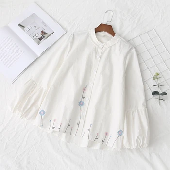 2019 vara noi cămăși albe femei bluza vrac bumbac felinar cu mâneci broderie doamnă elegant tricouri topuri