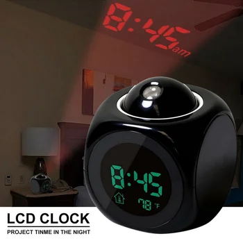 Noua Creatie Atenție Proiecție Digital LCD Snooze Ceas cu Alarmă Clopot de Fundal a Afișajului LED Proiector Home Ceas Cronometru