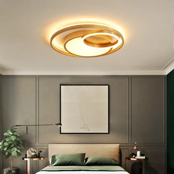 Modern de Aur Rotund LED Lămpi de Tavan Camera de zi Dormitor Estompat de Control de la Distanță Acrilice Lumina de Iluminat Interior