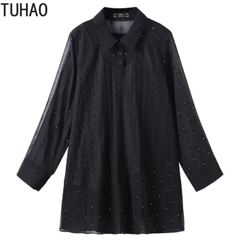 TUHAO 2020 ELEGANT Doamnă Birou Bluza Mama Cothing Plus Dimensiune 10XL 8XL 6XL Femei cu Maneci Lungi Negru t-Shirt de Sus WM04