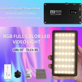 ANDYCINE R1 Buzunar RGB Lumina Vlogger de Tip Mini-C 10W Pe-Camera Video de Lumină 2500 - 7000K 192 LED-uri Pentru Camera de Filmare Thunder Light