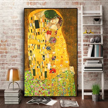 Clasic Artist Gustav Klimt sarutul Abstracte Pictura in Ulei pe Panza, Postere si Printuri Cuadros de Arta de Perete Imaginile Pentru Camera de zi