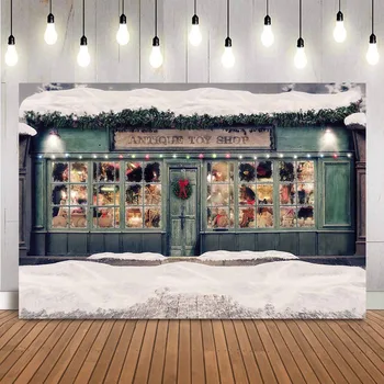 Anitque Toy Shop Magazin Fotografie fundal de iarnă zăpadă de Crăciun în Afara Windows Nou-născut copii Photo Booth Fundal Studio