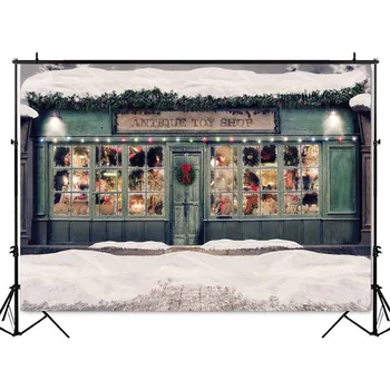 Anitque Toy Shop Magazin Fotografie fundal de iarnă zăpadă de Crăciun în Afara Windows Nou-născut copii Photo Booth Fundal Studio