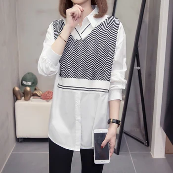 Plus Dimensiune Dungi Tricotate Mozaic Bluze Pentru Femei 2020 Moda Toamna Cu Maneci Lungi Vrac Coreean Tricouri Supradimensionate De Sex Feminin Topuri