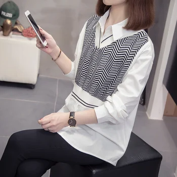 Plus Dimensiune Dungi Tricotate Mozaic Bluze Pentru Femei 2020 Moda Toamna Cu Maneci Lungi Vrac Coreean Tricouri Supradimensionate De Sex Feminin Topuri