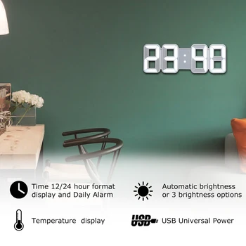 3D LED Ceas de Perete de Mari dimensiuni Ceas de Perete Digital Electronic Număr Mare Modern, Masa de Birou cu Alarma Ceas de Fundal Temperatura Ceasuri