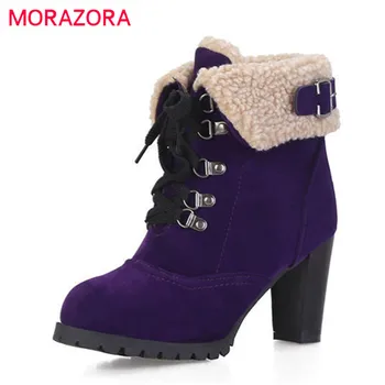 MORAZORA 2020 fierbinte de vânzare cizme de zapada pentru femei turma rusia ține de cald toamna iarna cizme dantela-up tocuri glezna cizme pentru femei încălțăminte