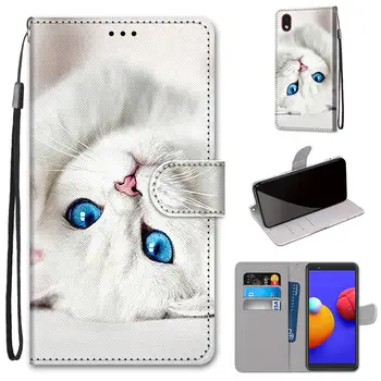 Husa Flip Pentru Samsung Galaxy A01 Core Caz Din Piele Portofel Magnetic Telefon Acoperă Pentru Samsung A01 Bază Acoperire De Carte Pisica Drăguț Anime