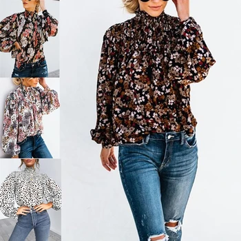 Femei De Moda De Primăvară Boho Liber Maneca Lunga Turtle Neck Bluze Bluza Tricou Casual Tricou Florale 2020 Nou