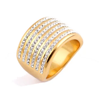 Culoare de aur din oțel Inoxidabil Bijuterii femei 5 Rând de Cristal Inele