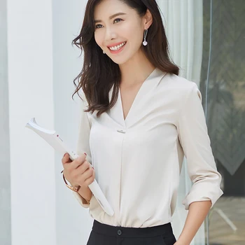 Lenshin Nou Material de Înaltă calitate V-Neck Shirt pentru Femei Bluza Elegante, Topuri Femei Maneca Lunga Birou Doamnă Uzura de Muncă