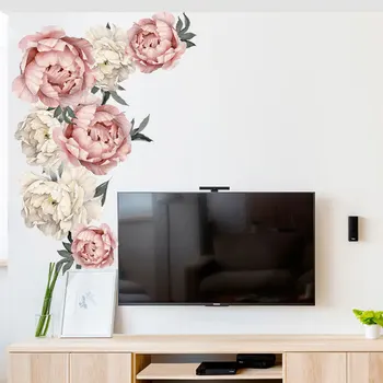 Bujor roz Floare Autocolant Pentru Camera de zi Dormitor Romantic Flori Acasă Decorare DIY Decalcomanii de Perete de Vinil Auto-adeziv Tapet