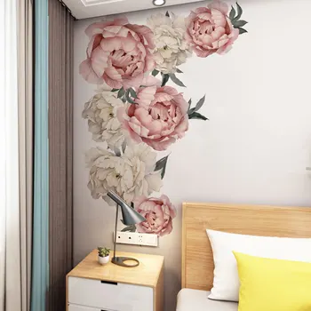 Bujor roz Floare Autocolant Pentru Camera de zi Dormitor Romantic Flori Acasă Decorare DIY Decalcomanii de Perete de Vinil Auto-adeziv Tapet