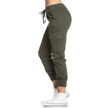 European Stil American Culoare Solidă Talie Elastic Cu Cordon Mai Multe Buzunare Cargo Pantaloni Femei De Stradă La Modă Pantaloni Chic