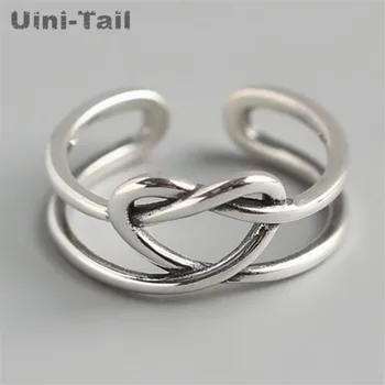 Uini-Coada de vânzare fierbinte noi argint 925 dublu răsucit în formă de inimă inel deschis personalitate moda bijuterii creative ED674