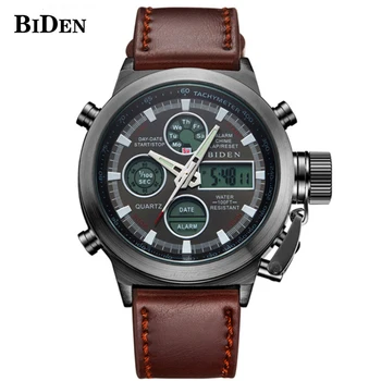 2018 Noi BIDEN Brand de Lux pentru Bărbați Ceasuri Militare Dual Quartz Display Digital cu Led-uri Ceas Sport rezistent la apa Ceasul relogio masculino