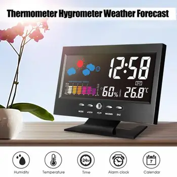 Statie meteo Ceas Deșteptător LCD Ecran Color Digital USB de Umiditate și Temperatură Timp de Afișare a Datei Ceas cu Alarmă Ceas Digital