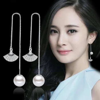 XIYANIKE Argint 925 Fan Zircon Cercei Lungi Pentru Femei de Moda Sălbatic Perle Cercei Ciucure Brincos VES6765