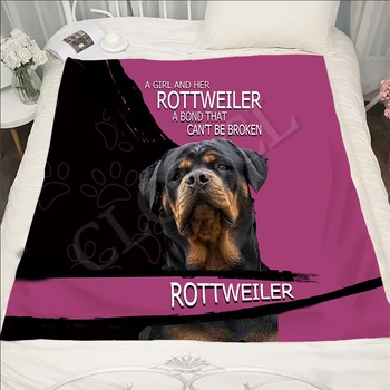 CLOOCL O Fată și Câine Rottweiler Pături de Imprimare 3D Dublu Strat Casual, Canapea Călătorie Adolescenti lenjerie de Pat Arunca Pătură Pluș Quilt