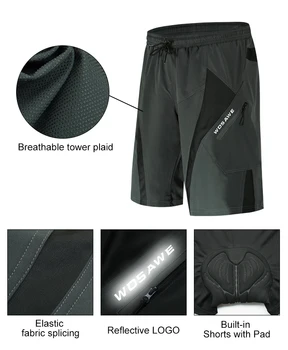 WOSAWE Non-Amovibile Largi, pantaloni Scurți de Ciclism 5D Gel Căptușit Lenjerie rezistent la Șocuri Pantă biciclete Biciclete MTB Îmbrăcăminte