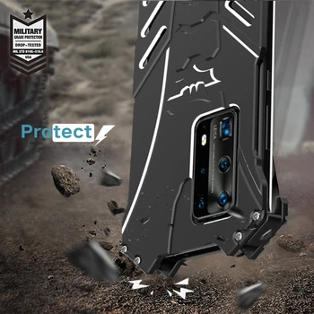 De Lux Kickstand La Șocuri Caz Pentru Huawei P40 Pro Bara De Protecție Din Aluminiu Piele Armura De Metal Înapoi Caz Acoperire