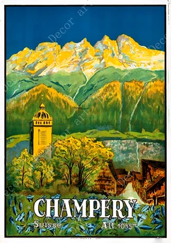 Elveția, La Berna Zermatt Alpi Caux De Călătorie De Epocă Clasic Panza Pictura Kraft Postere Autocolante De Perete Decorative Acasă Cadou