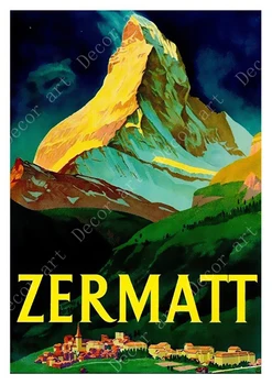 Elveția, La Berna Zermatt Alpi Caux De Călătorie De Epocă Clasic Panza Pictura Kraft Postere Autocolante De Perete Decorative Acasă Cadou