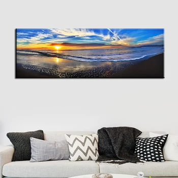 Dimensiuni 60x180cm-Natural Apus de soare ar Putea Sea Beach Peisaj Postere si Printuri Panza Pictura Arta de Perete de Imagine pentru Camera de zi Cuadros