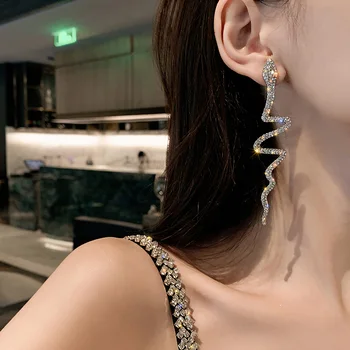 Mare Șarpe Lung Cercei Stud pentru Femei Cadou Fată Punk Goth Aur Korean Cristal Stras Bijuterii Gotice Accesorii de Nunta