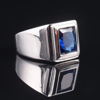 Clasic 925 streling Silver Naturale 6ct Pătrat Albastru Safir Inel de deget Veșnică Cocktail inele de Nuntă pentru Bărbați bijuterii băiat
