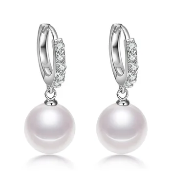 Pur 925 sterling silver moda pearl cristal doamnelor stud cercei bijuterii femei cadou de nunta Anti-alergie