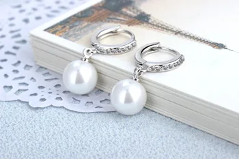Pur 925 sterling silver moda pearl cristal doamnelor stud cercei bijuterii femei cadou de nunta Anti-alergie