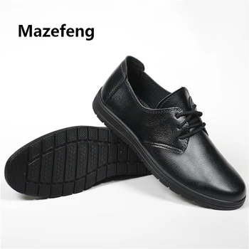 Mazefeng Nou de Înaltă calitate, de sex Masculin Pantofi de Piele Rotund Toe Flats Barbati Pantofi Rochie Dantela-up de Afaceri Solid Pantofi din Piele rezistent la Uzura