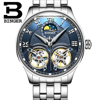 Elveția BINGER Skeleton Automatic Ceas pentru Bărbați Auto-Vânt de Moda Bărbați Ceasuri Mecanice de Afaceri relogio masculino Albastru
