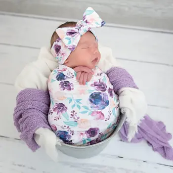 2018 Destul de Copil Nou-născut Floral din Bumbac Scutece Wrap Pătură, Sac de Dormit Înfășa Palarie pe Bentita 3Pcs Seturi de 0-3M