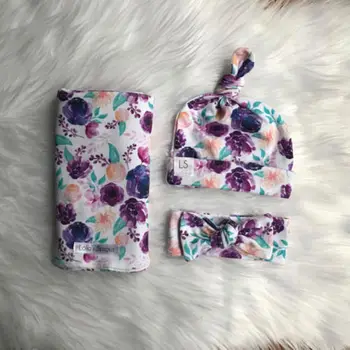 2018 Destul de Copil Nou-născut Floral din Bumbac Scutece Wrap Pătură, Sac de Dormit Înfășa Palarie pe Bentita 3Pcs Seturi de 0-3M
