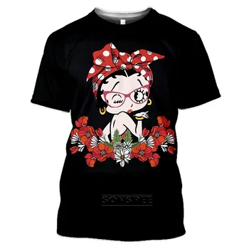 T-shirt 202 Anime Statuia Libertății Betty Boop Grafic T-shirt Desene animate Scrisoare Top Femei T-shirt Roz Distractiv Shirt Anime Costum