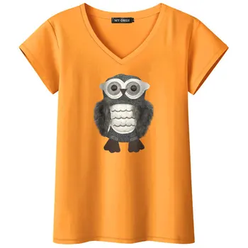 2021 Nobil Elegant Tricou de Moda Fierbinte de Vânzare Femei T Shirt Bufnițe Aplicatii de sex Feminin V Gât t-shirt cu Maneci Scurte Casual Topuri Drăguț Tee