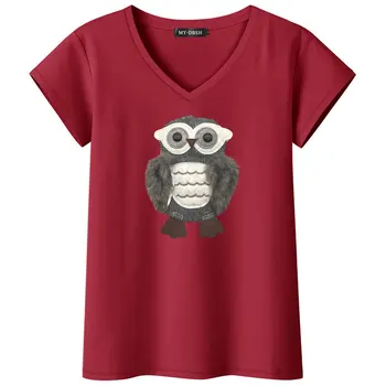 2021 Nobil Elegant Tricou de Moda Fierbinte de Vânzare Femei T Shirt Bufnițe Aplicatii de sex Feminin V Gât t-shirt cu Maneci Scurte Casual Topuri Drăguț Tee