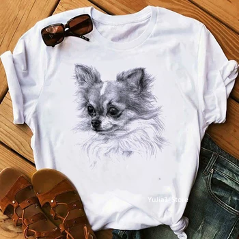 Schnauzer/Seymour/Yorkshire Terrier/Chihuahua/ Retriever/pomeranian/Papillon Câine portret de Epocă imprimare femei de vara tricou