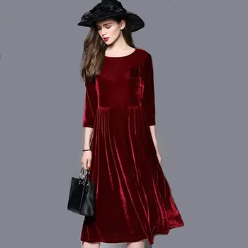 2020 de Iarnă Rochie de Catifea Maneca Trei sferturi Eleganta pentru Femei rochie Casual, Retro, de Epocă Rochii de Partid plus dimensiunea rochie de Primăvară