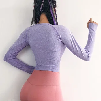 Dur Loli Femei Roz fără Sudură Maneca Lunga Crop Top Yoga Tricouri cu Degetul Gaura de Funcționare Antrenament de Fitness fără Sudură de Sus Tricouri