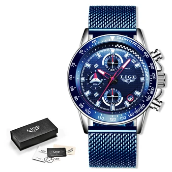 LIGE Moda Casual Mens Ceasuri de Lux Ceas de mână Cuarț Ceas de Ceas Albastru Bărbați Impermeabil Sport Cronograf Relogio Masculino