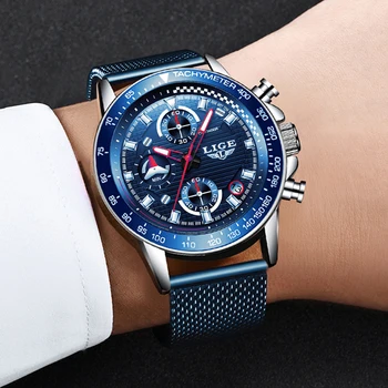LIGE Moda Casual Mens Ceasuri de Lux Ceas de mână Cuarț Ceas de Ceas Albastru Bărbați Impermeabil Sport Cronograf Relogio Masculino