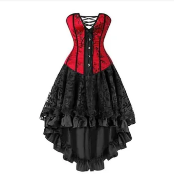 Sexy corsete rochii plus dimensiune costume overbust burlesc corset si fusta set de lenjerie tutu corselet moda victoriană roșu