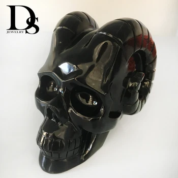 1000g de Înaltă Calitate Naturale Obsidian Negru Corn de Diavol Craniu Figurine Sculptate de Mână Cuarț Craniu de Cristal de Vindecare de Cristal Meserii Acasă